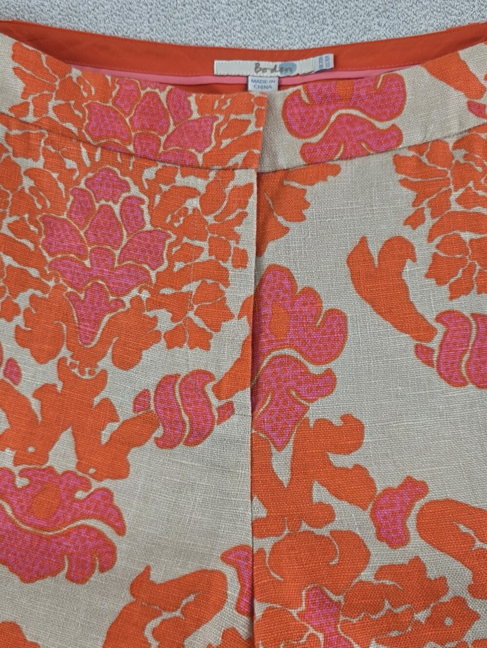 Boden Floral Brocade Linen Pants Tan Orange Pink Wmn's 16R - Picture 7 of 13